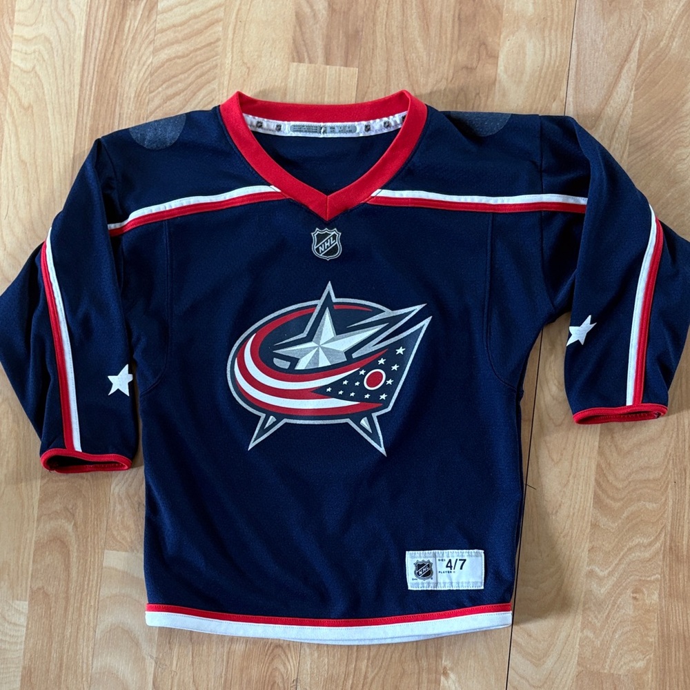 NHL Columbus Blue Jackets Kids Navy, Red & White Hockey Jersey